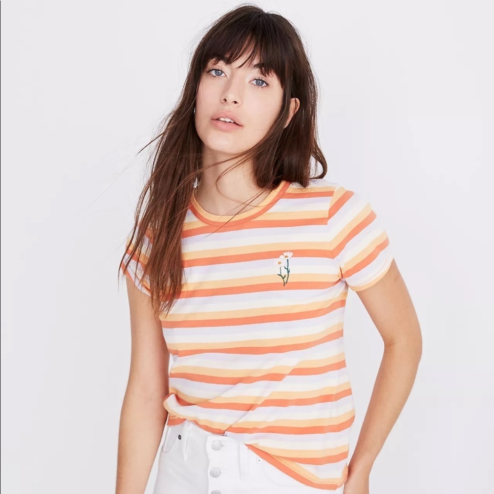 Madewell Daisy Embroidered Northside Vintage Tee in Broadway Stripe Size XS